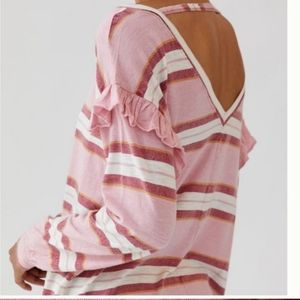 Pilcro Ruffled Cotton/Modal Open Back Top, Pink Stripe, Small, NWT
